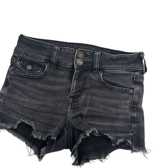 American Eagle black next level stretch shortie Jean shorts size 0 - Picture 3 of 9